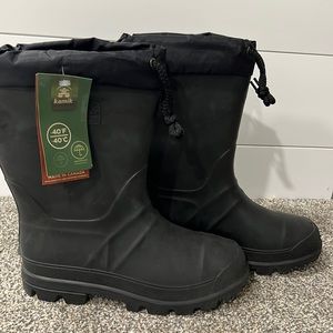 Men’s Kamik black, lined solid rubber winter boots, Size 6